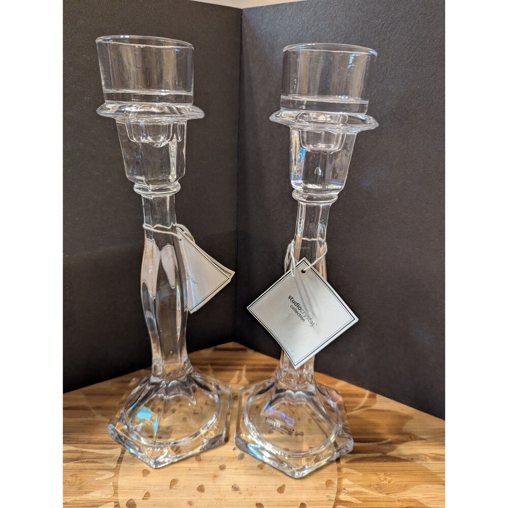 Studio Silversmiths Crystal Candlesticks ~ Candle Holders ~ 10" tall